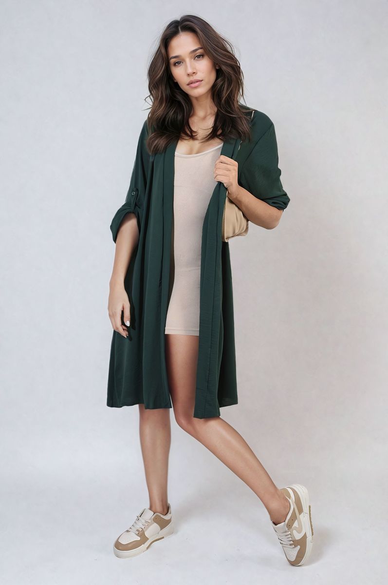 AVA Open Front Knitted Long Cardigan