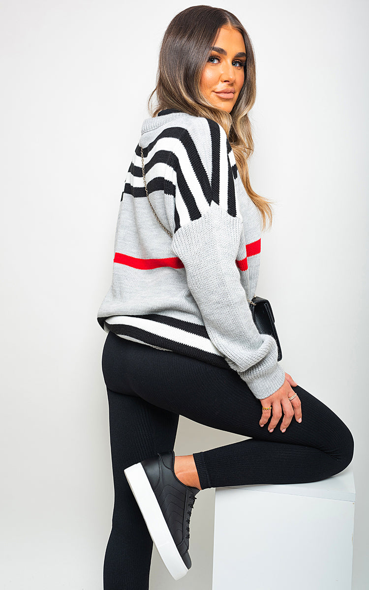 AVA Oversized Striped Long Sleeve Knitted Jumper