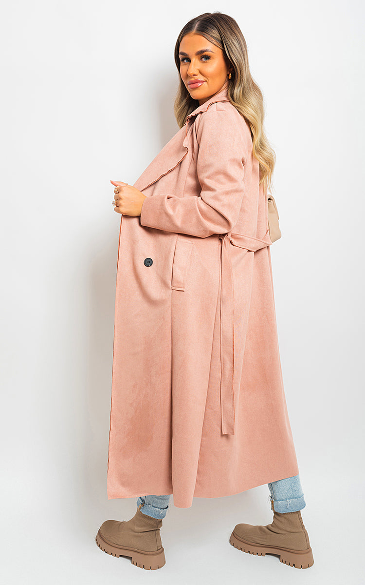 BELLA Open Front Lapel Neck Longline Trench Coat