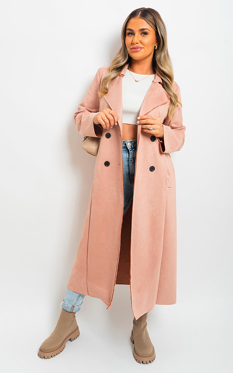 BELLA Open Front Lapel Neck Longline Trench Coat