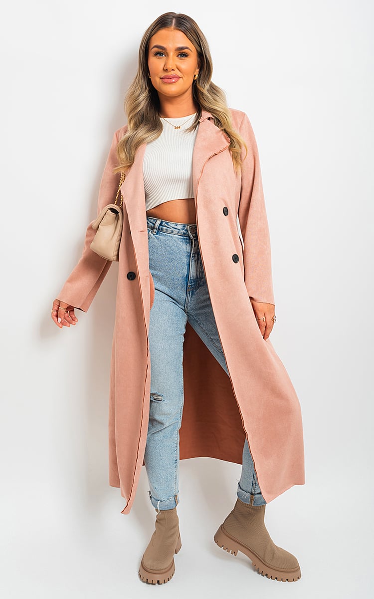 BELLA Open Front Lapel Neck Longline Trench Coat