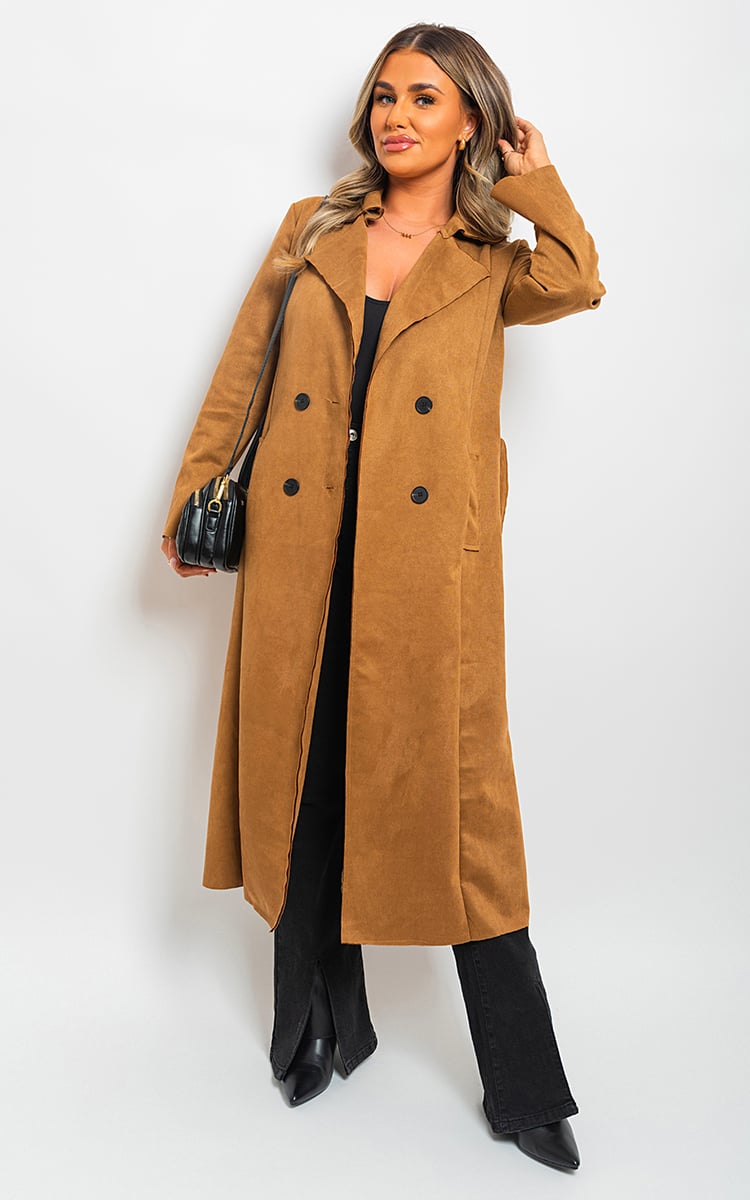 BELLA Open Front Lapel Neck Longline Trench Coat