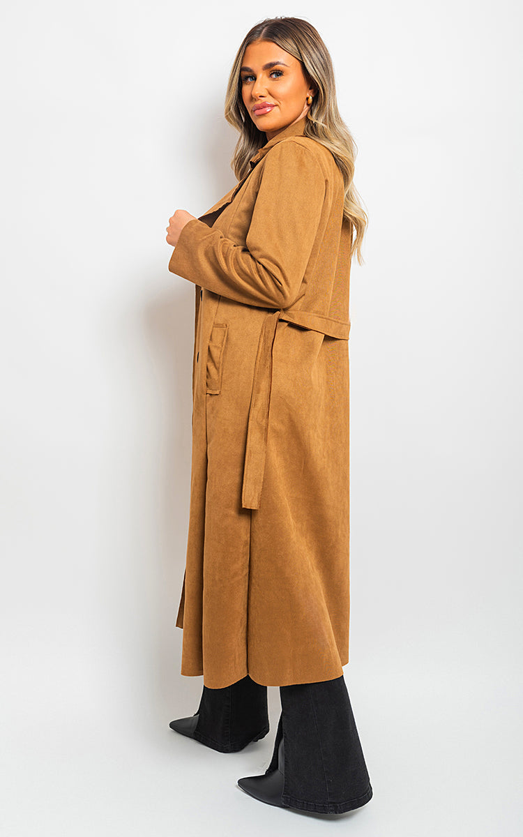 BELLA Open Front Lapel Neck Longline Trench Coat