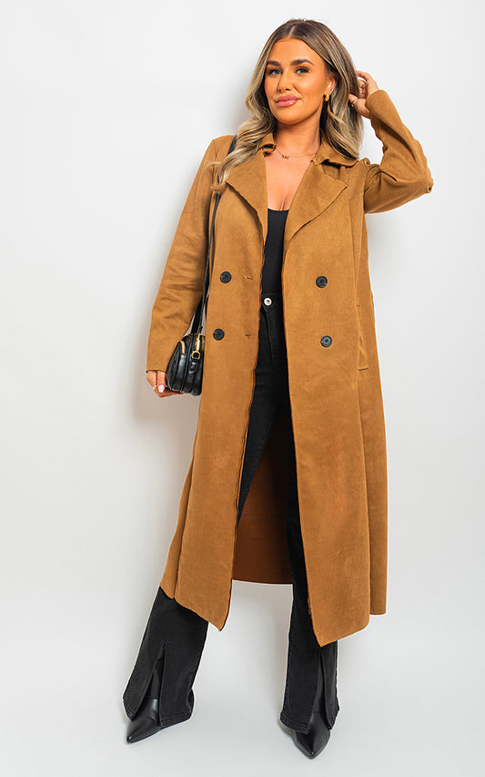 BELLA Open Front Lapel Neck Longline Trench Coat