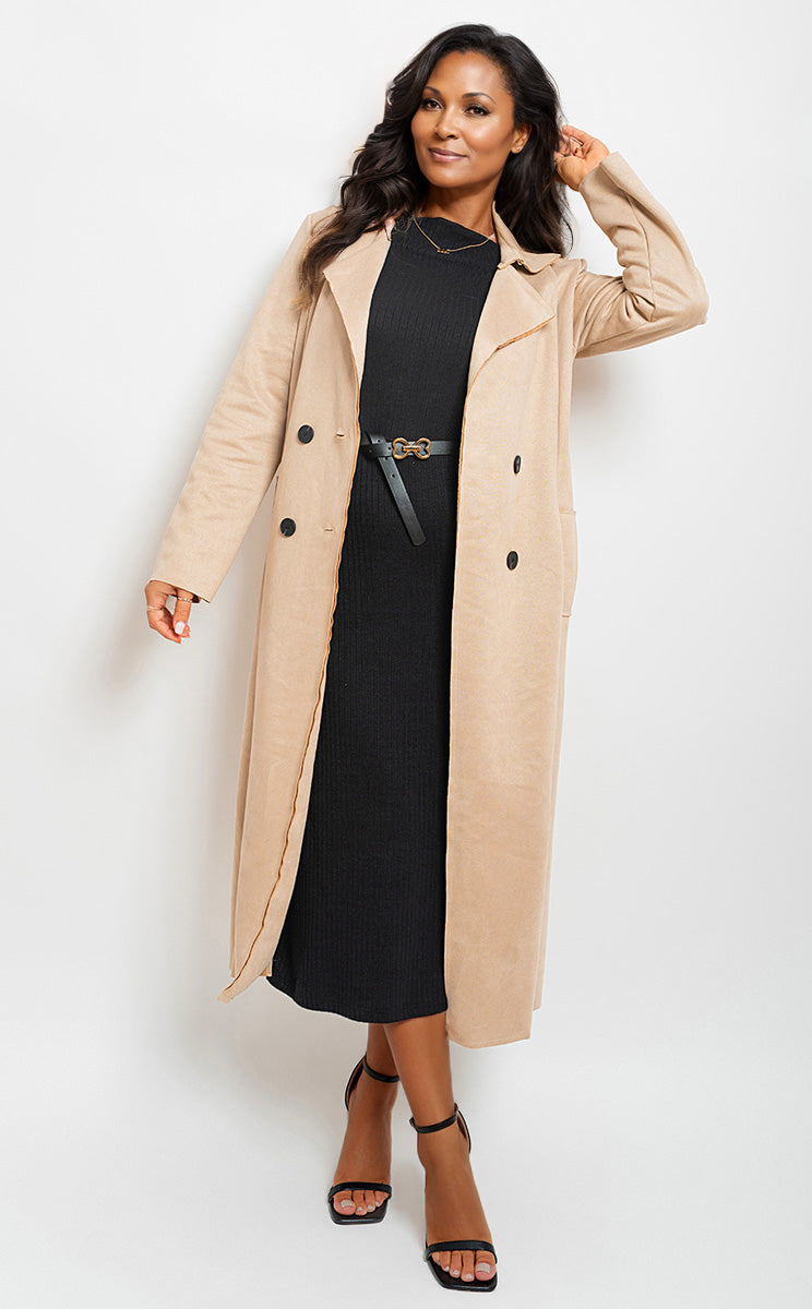 BELLA Open Front Lapel Neck Longline Trench Coat