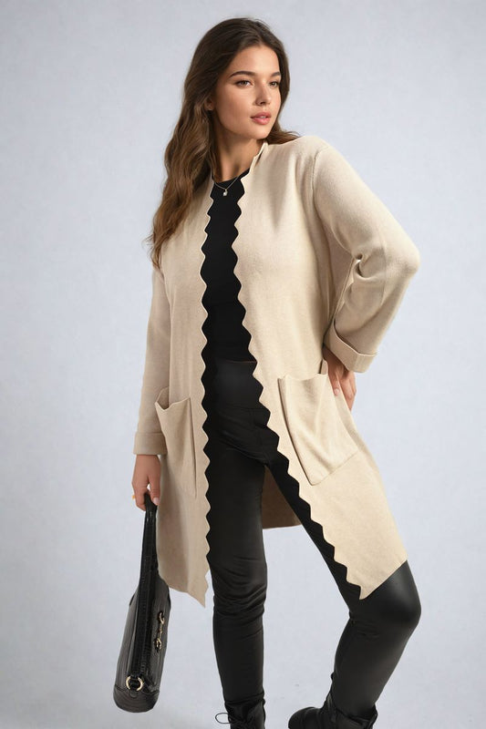 BETTY Wave Trim Knitted Cardigan with Front Pockets