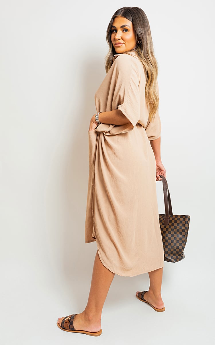 NANCY Button Down Collared Midi Dress with Two Front Pockets