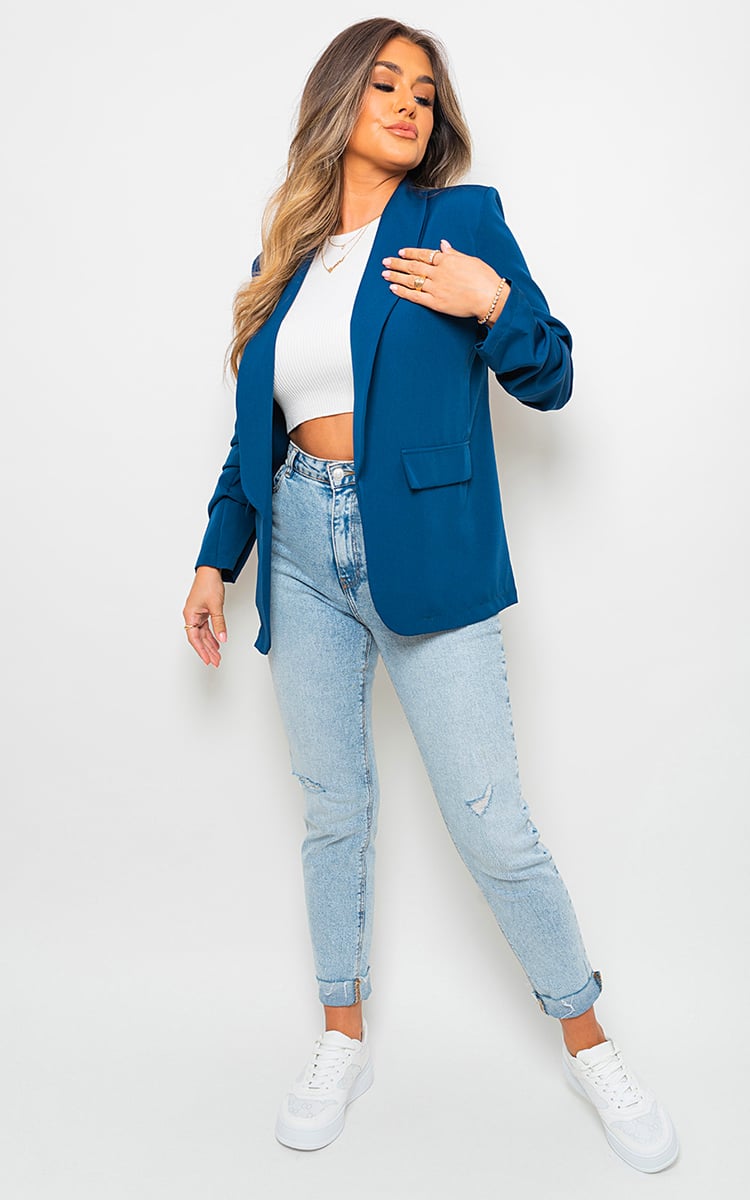 CAITLIN Ruched Sleeve Casual Blazer With Side Pockets