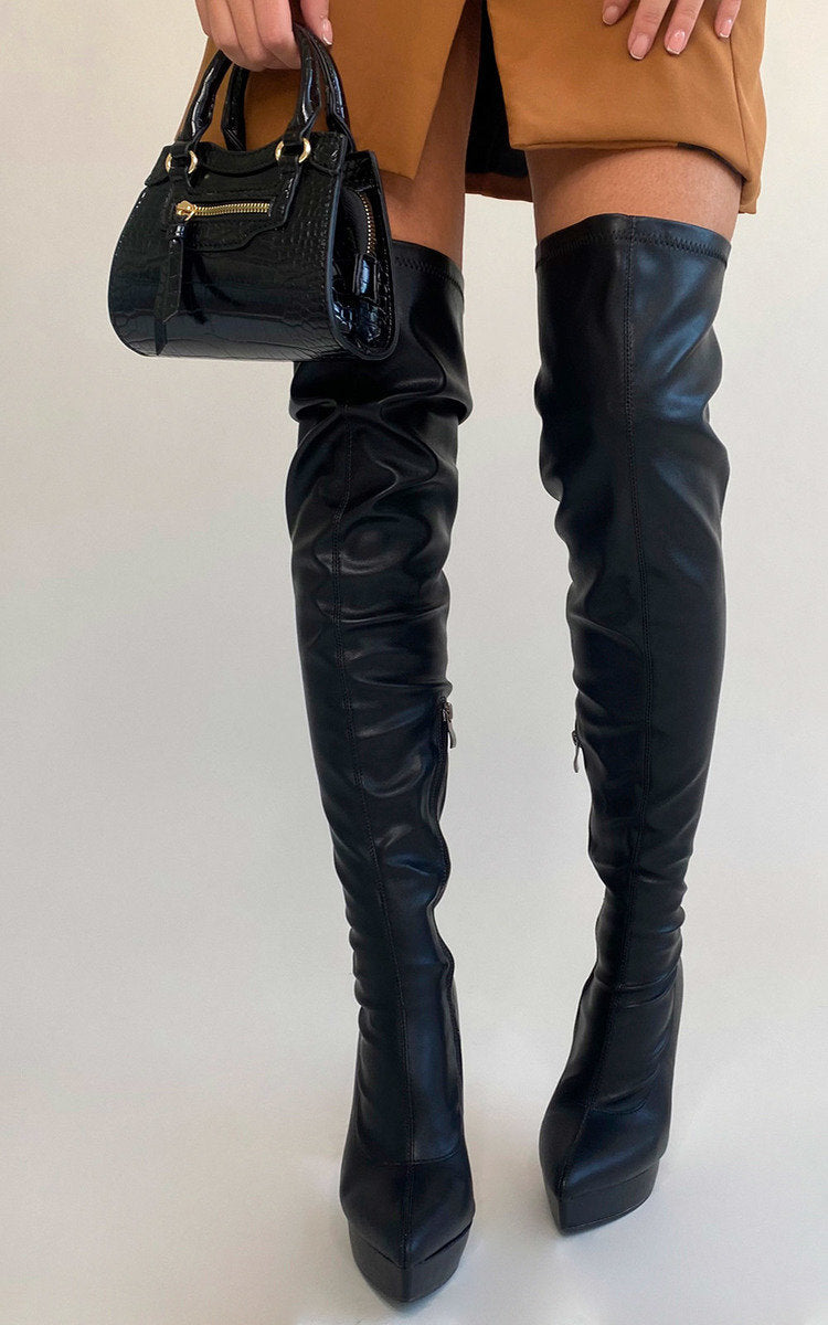 CALI Knee High Pointed Heel Boots with Zip Detail