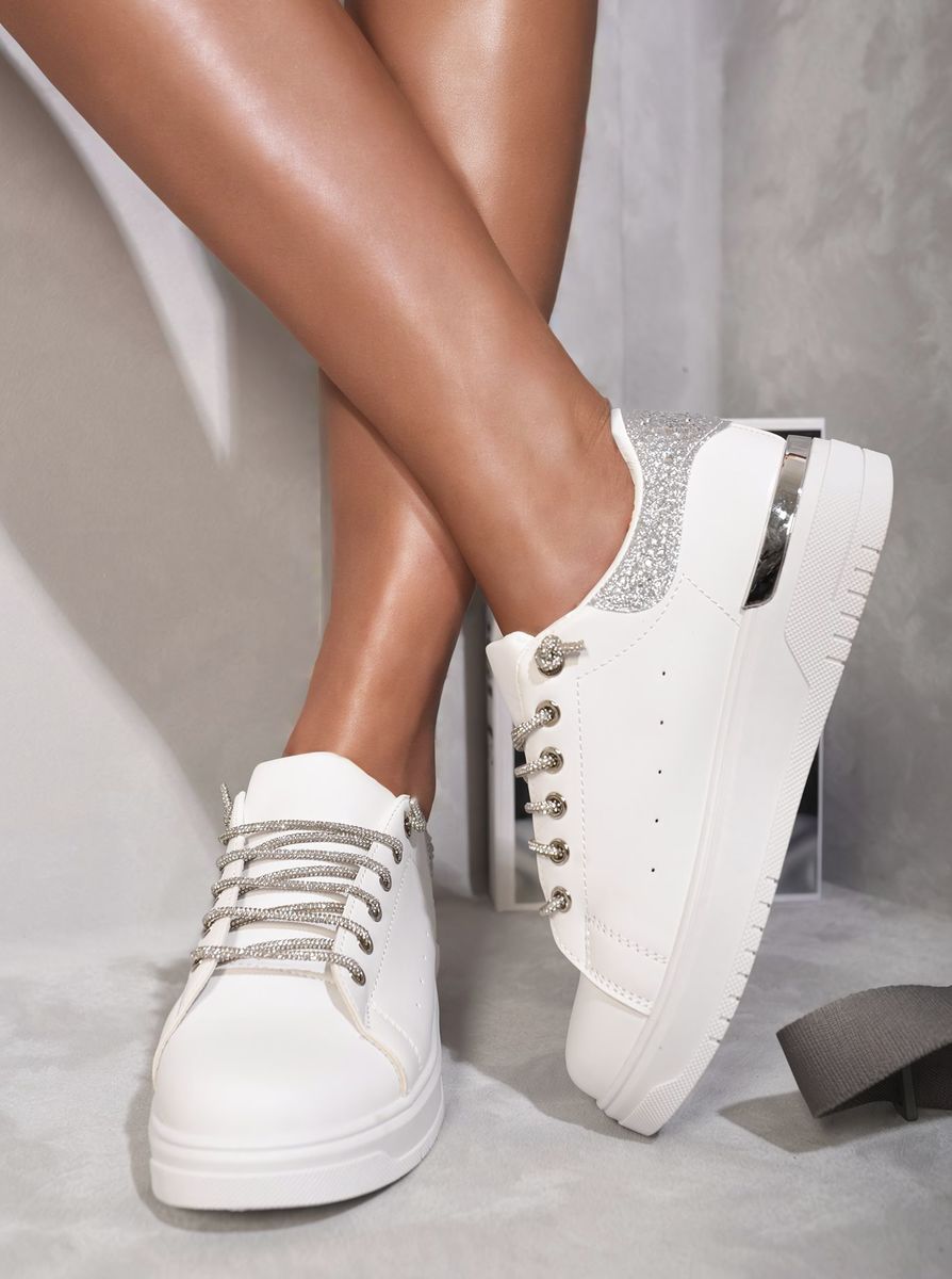 CALLIE Embellished Lace Platform Trainers