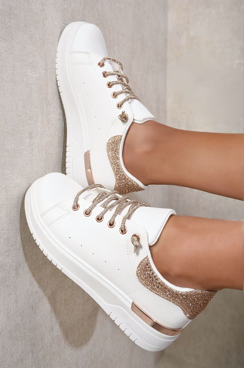 CALLIE Embellished Lace Platform Trainers