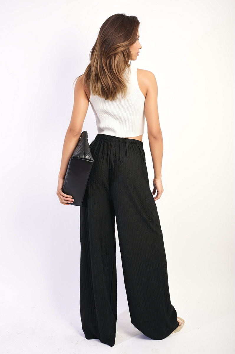 CARLA Textured Wide Leg Drawstring Trousers