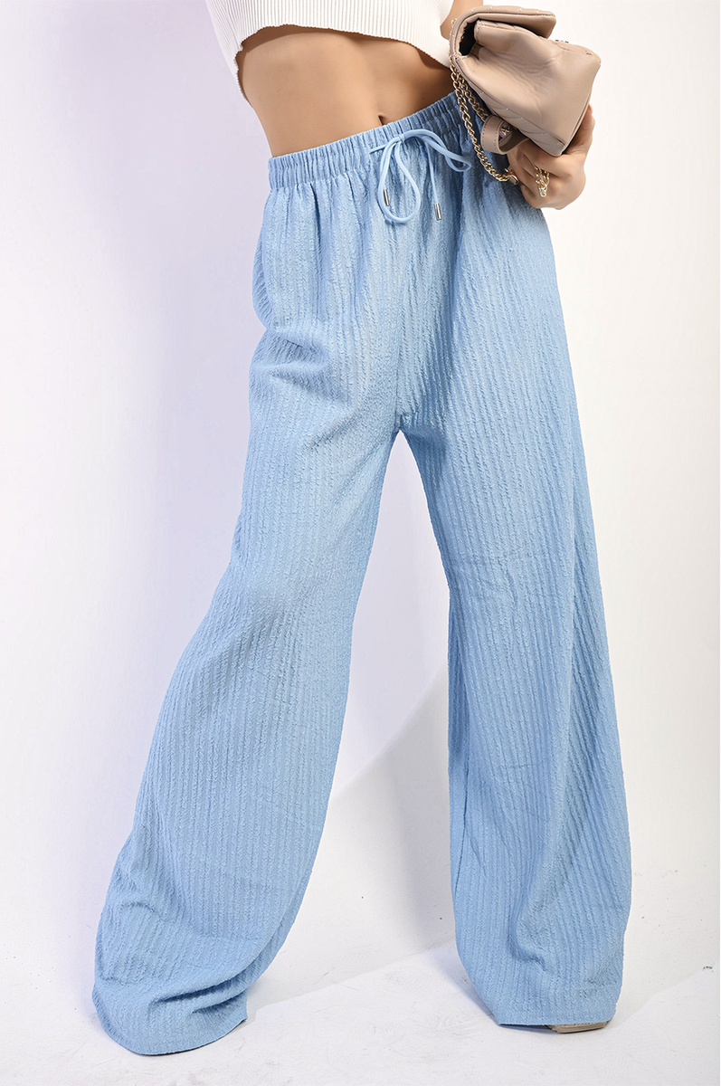 CARLA Textured Wide Leg Drawstring Trousers