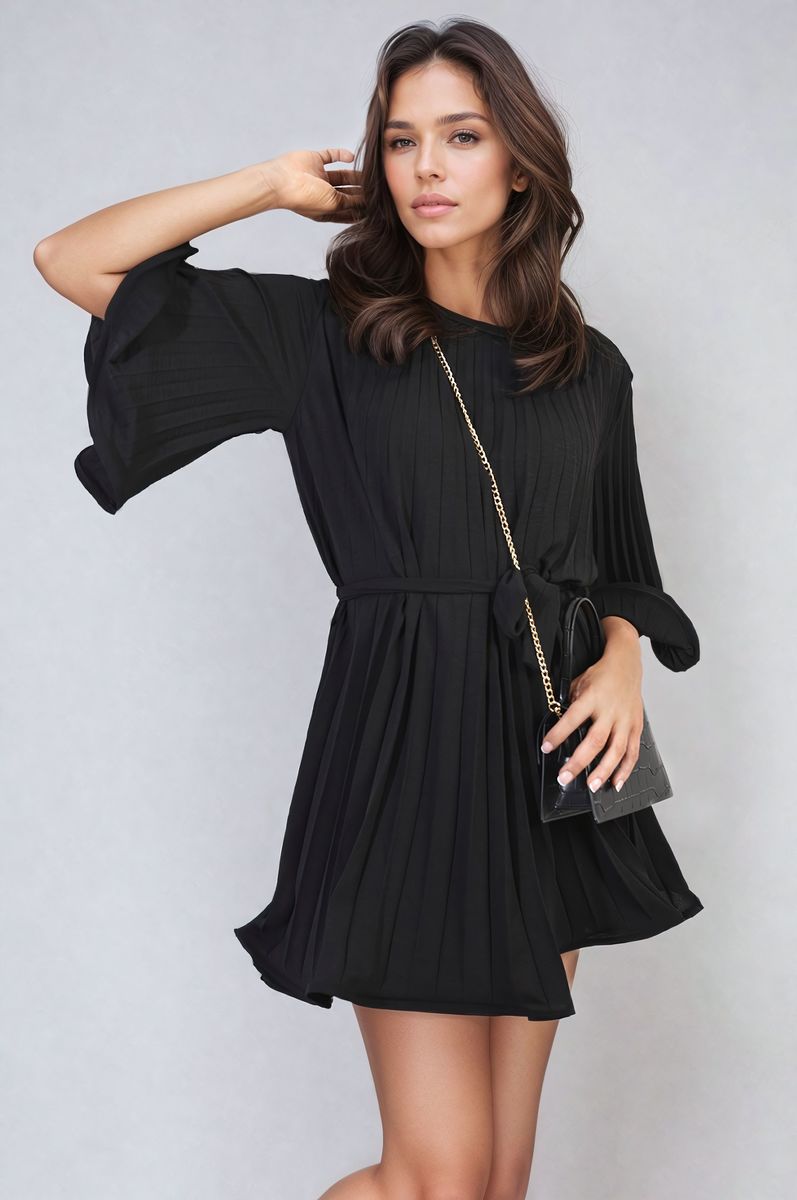 CARMEN Pleated Tie Waist Mini Dress