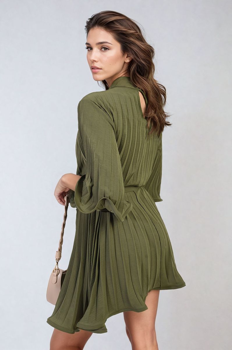 CARMEN Pleated Tie Waist Mini Dress