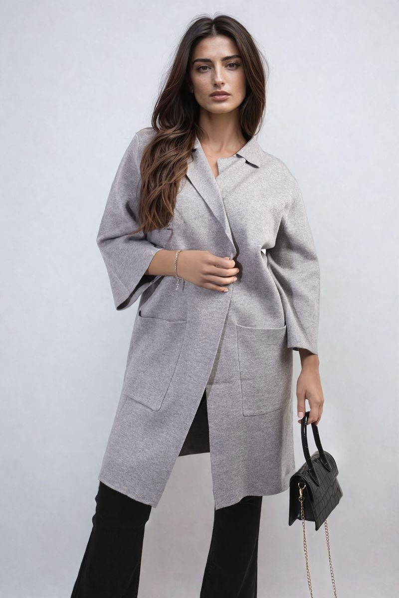 CHERYL Open Front Longline Knitted Cardigan with Front Pockets