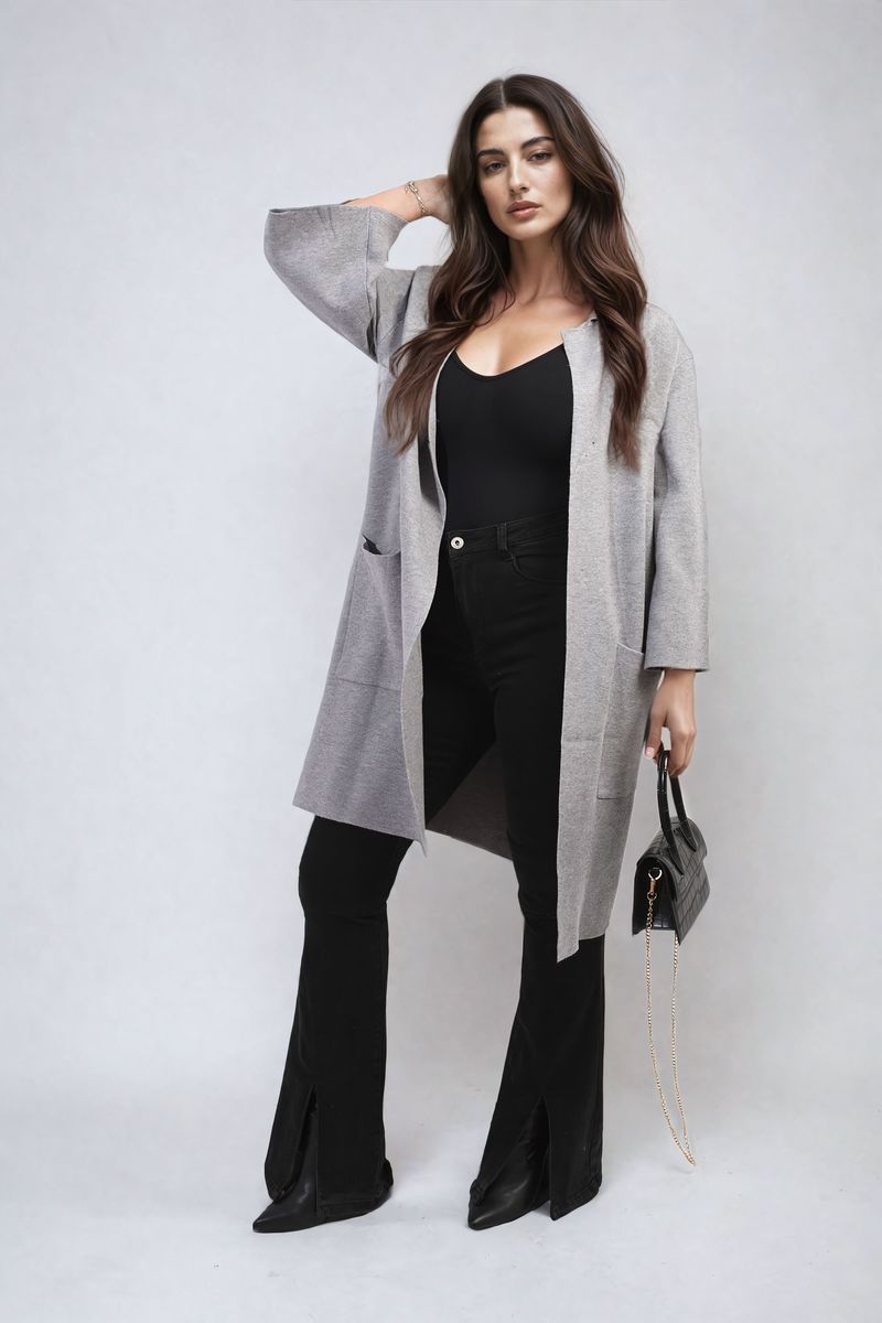 CHERYL Open Front Longline Knitted Cardigan with Front Pockets