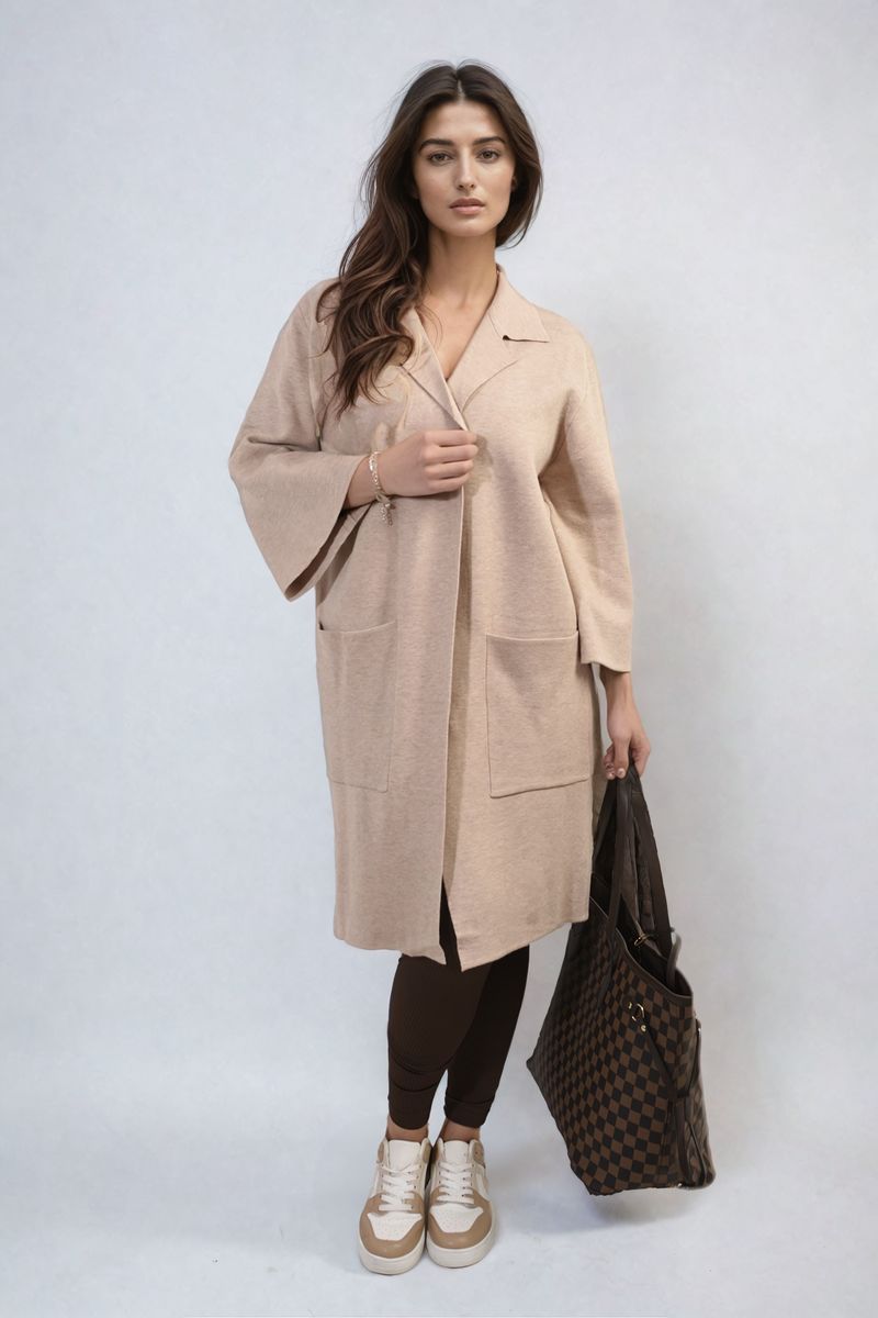 CHERYL Open Front Longline Knitted Cardigan with Front Pockets