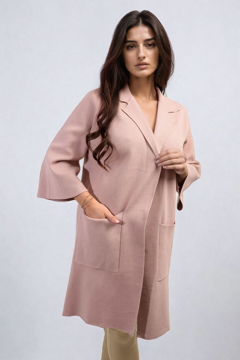 CHERYL Open Front Longline Knitted Cardigan with Front Pockets