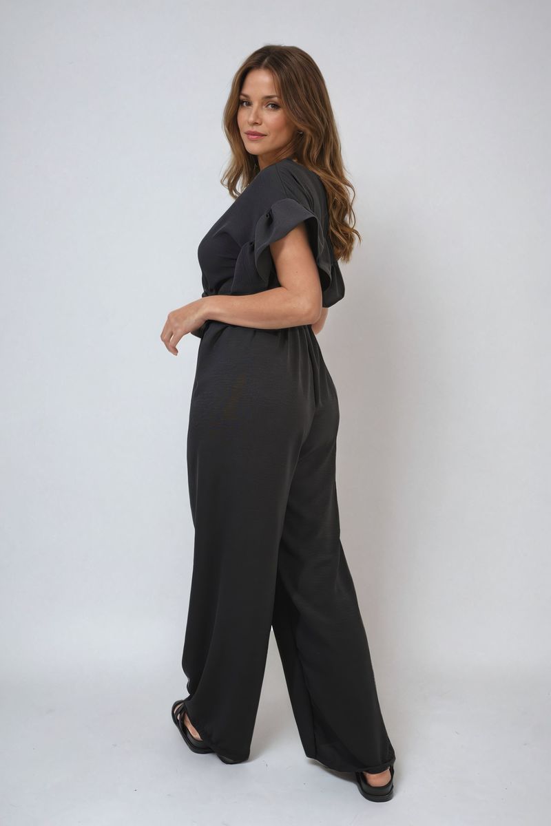 CHRISTINA Wrap Over Tie Belt Frill Sleeve Jumpsuit