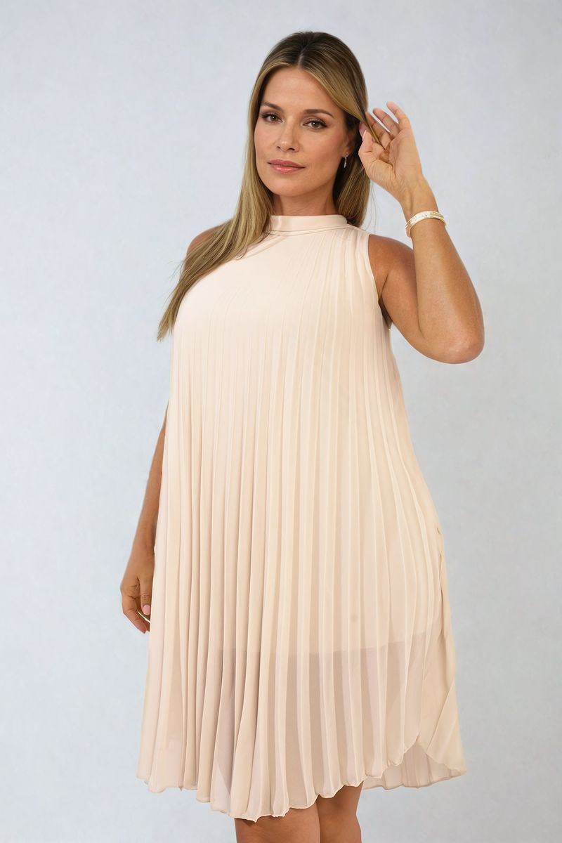 DAVINA Pleated Halter Neck Mini Dress