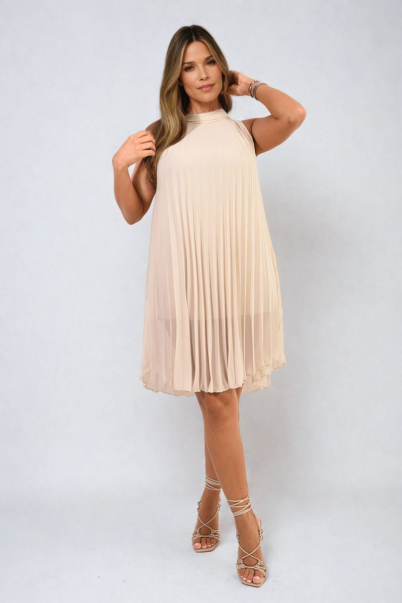 DAVINA Pleated Halter Neck Mini Dress