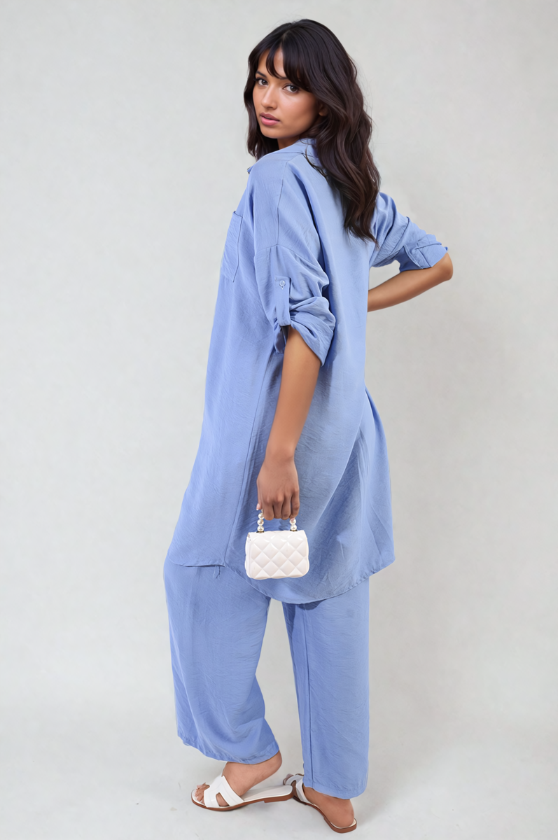 Oversized Button Front Shirt & Wide Leg Pants Co-ord Set