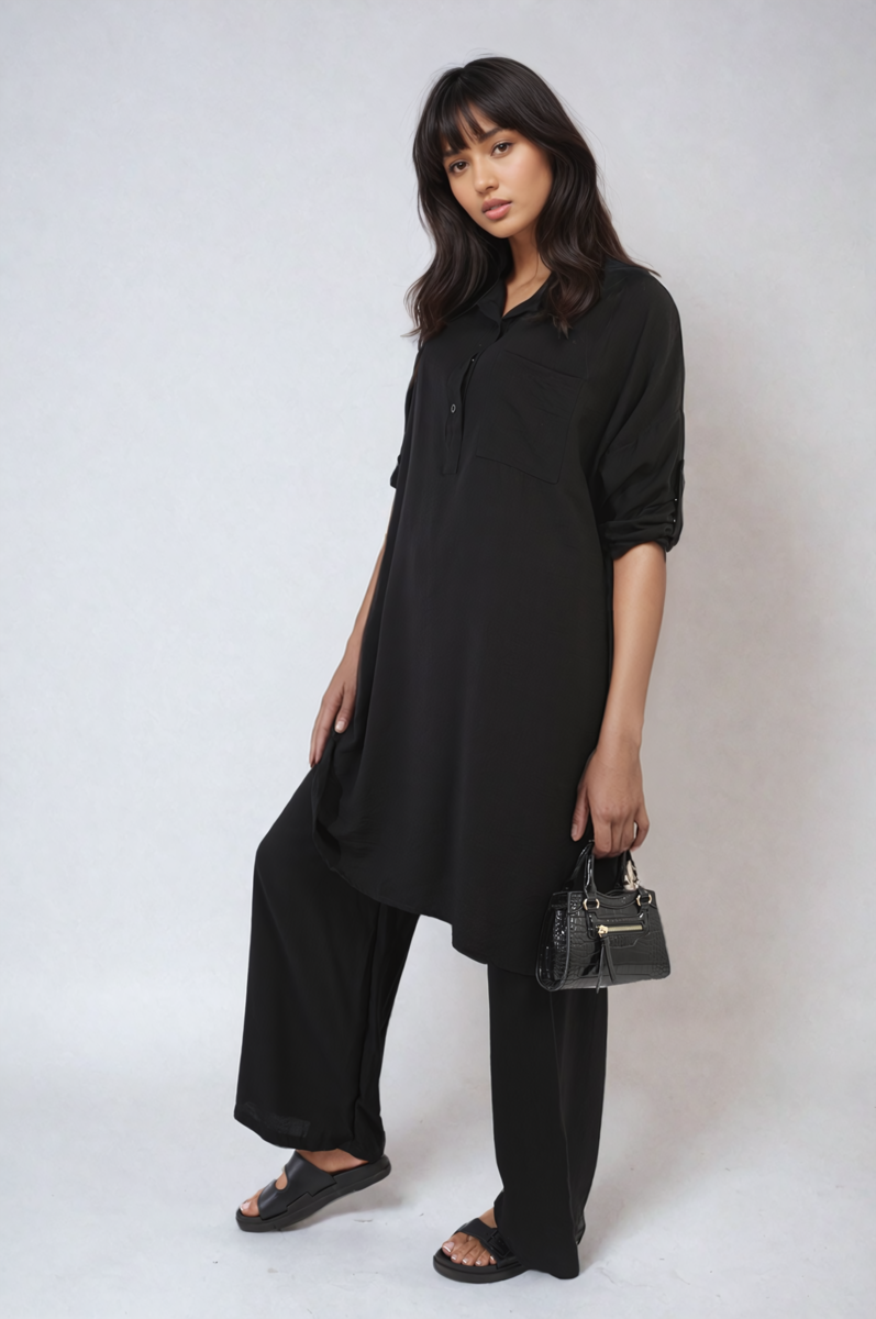 Oversized Button Front Shirt & Wide Leg Pants Co-ord Set