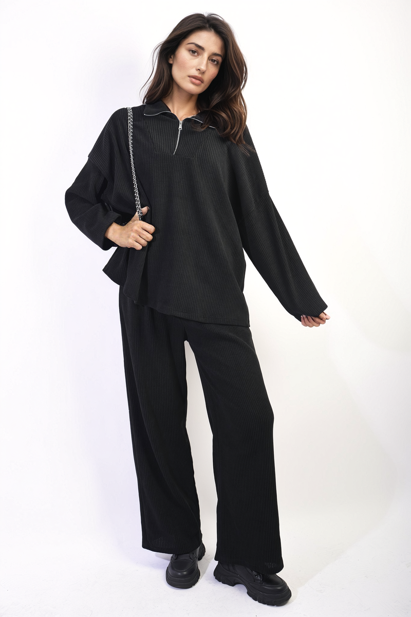 DULCIE Half Zipper Long Sleeve Top and Trouser Co-ord Set