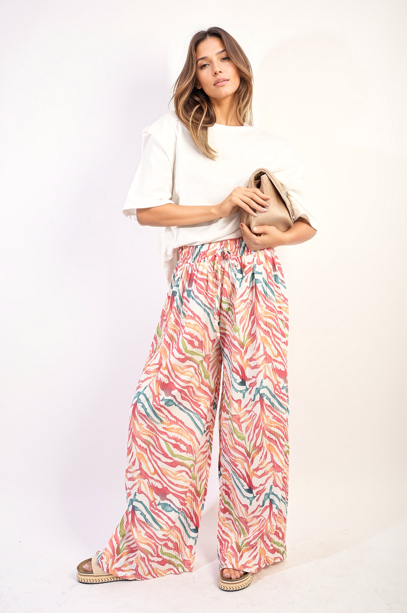 ELAINE Pleated Wide Leg and Elastic Waist Trousers