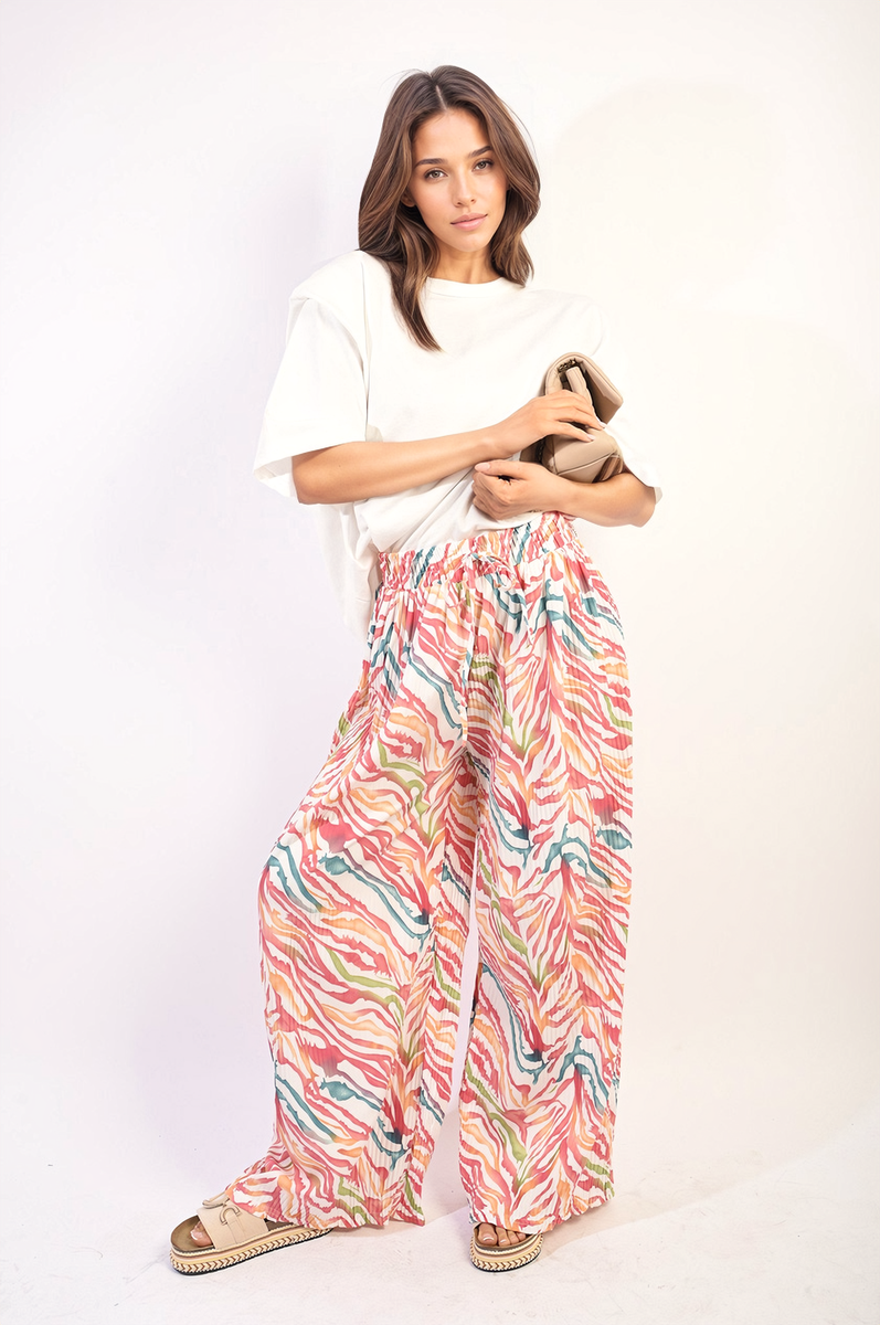 ELAINE Pleated Wide Leg and Elastic Waist Trousers