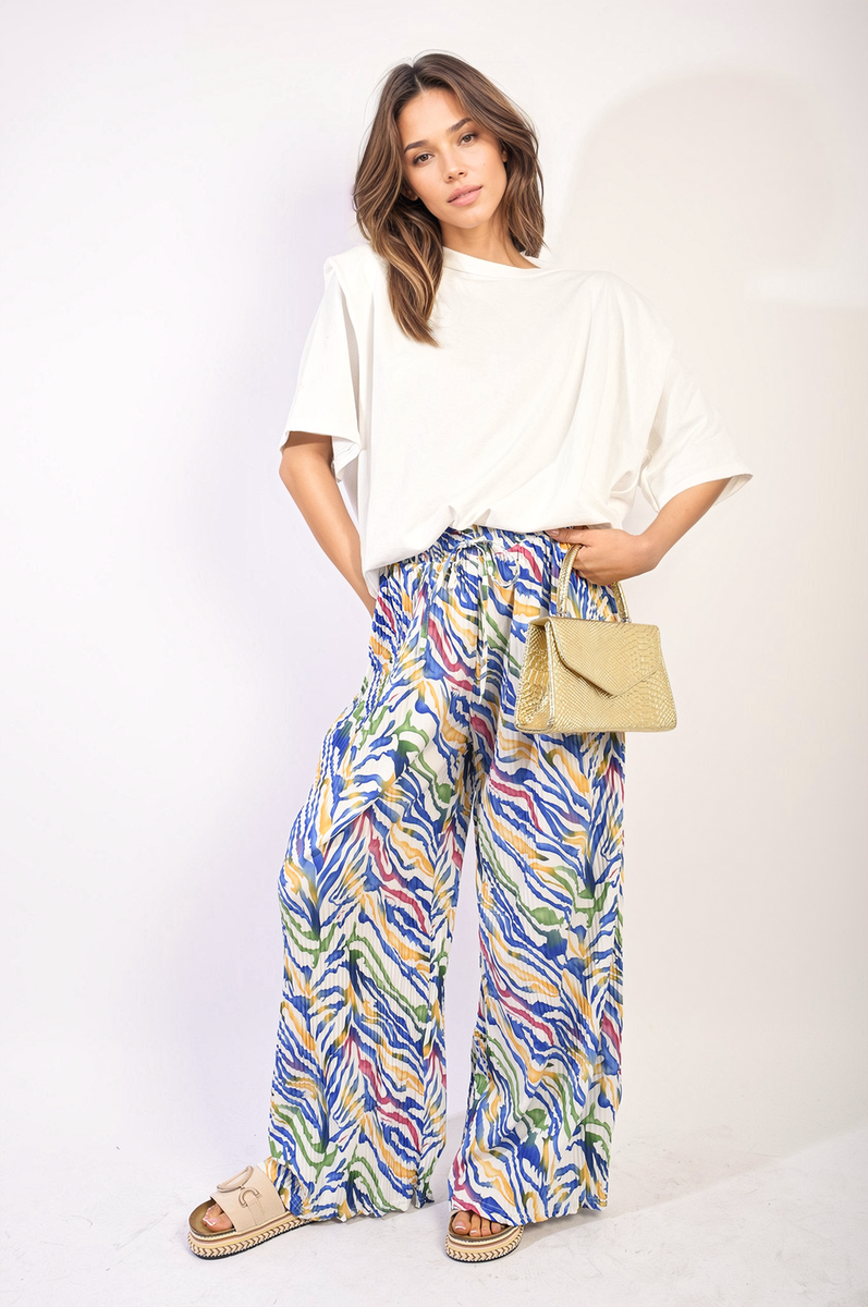 ELAINE Pleated Wide Leg and Elastic Waist Trousers