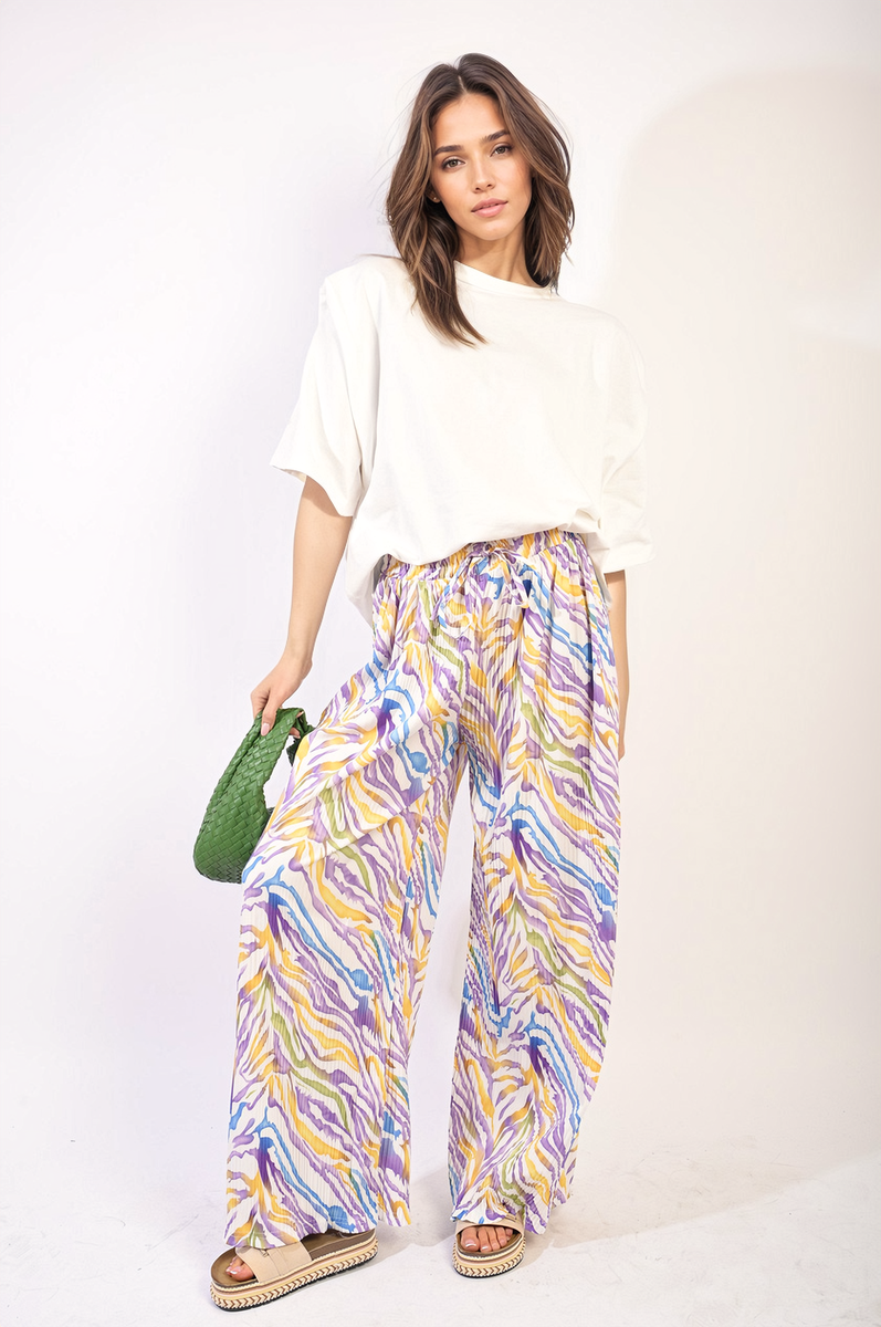 ELAINE Pleated Wide Leg and Elastic Waist Trousers