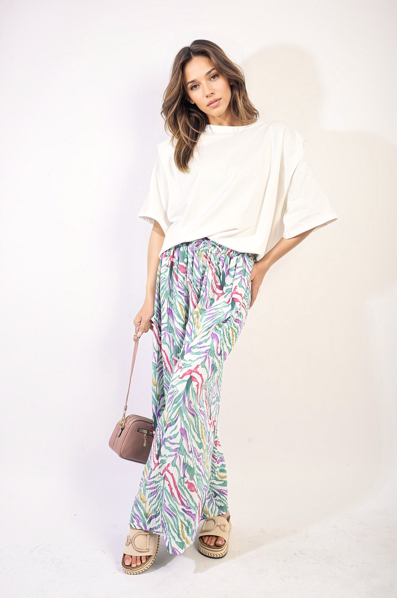 ELAINE Pleated Wide Leg and Elastic Waist Trousers