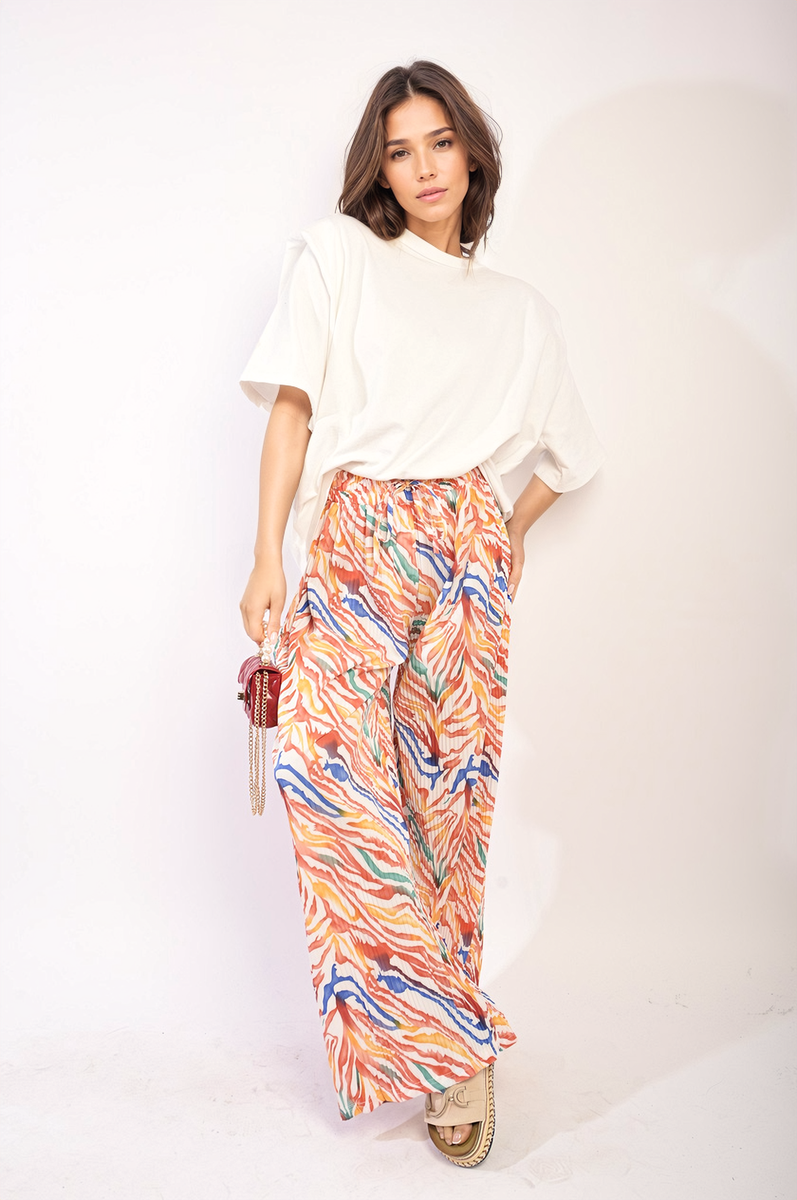 ELAINE Pleated Wide Leg and Elastic Waist Trousers