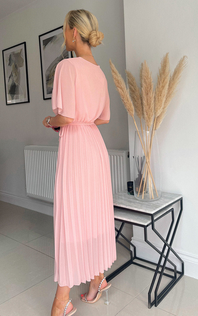 RACHEL Pleated Wrap Front  Maxi Dress