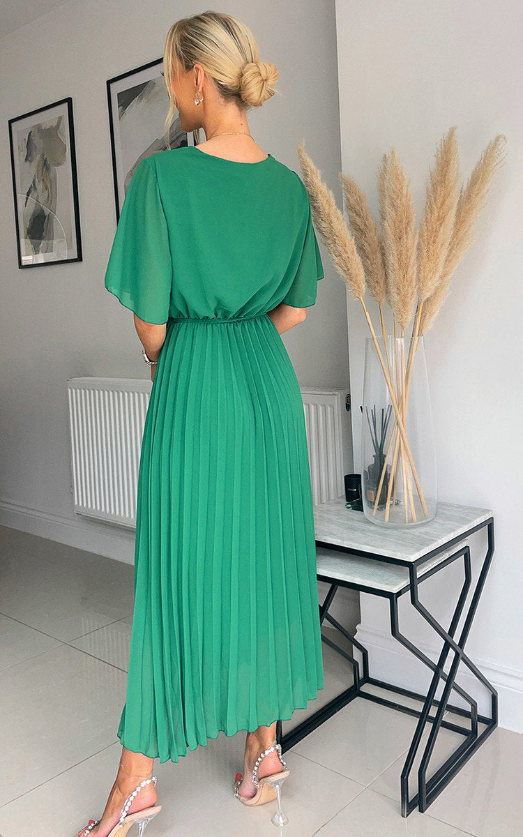 RACHEL Pleated Wrap Front  Maxi Dress