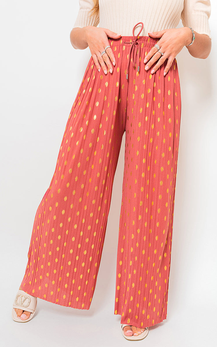 ELLA Gold Spot Pleated Trouser with Drawstring