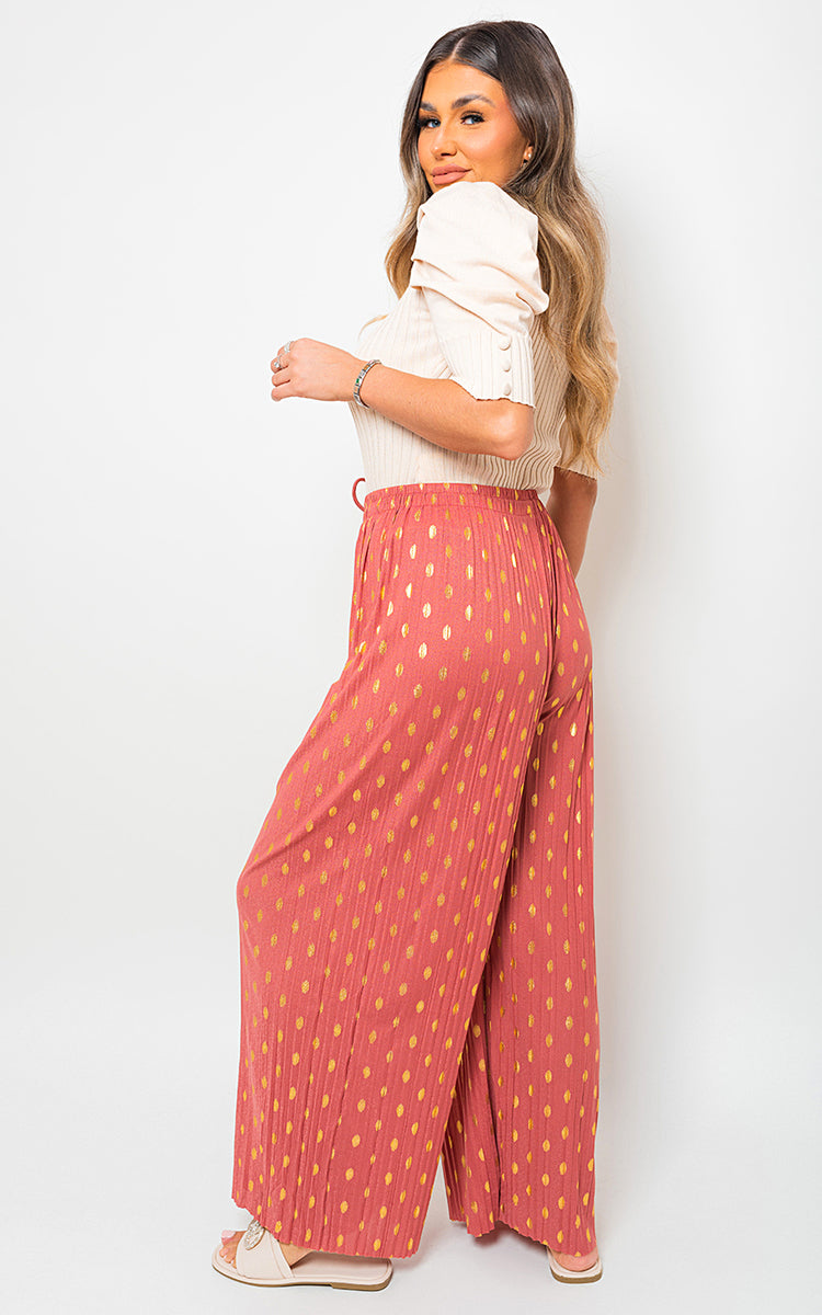 ELLA Gold Spot Pleated Trouser with Drawstring