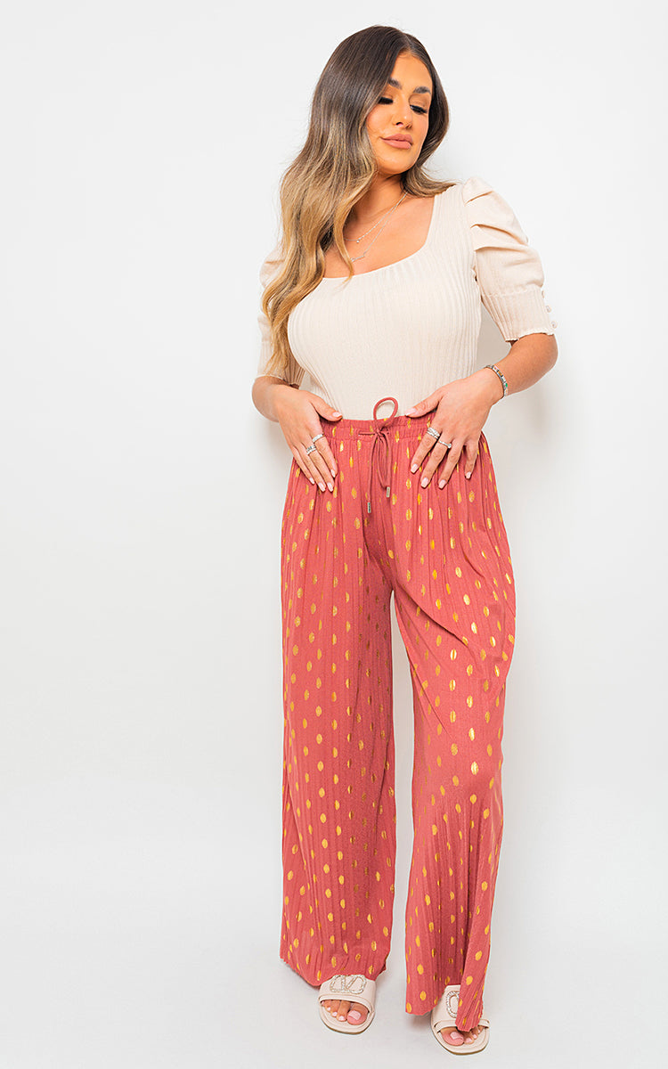 ELLA Gold Spot Pleated Trouser with Drawstring