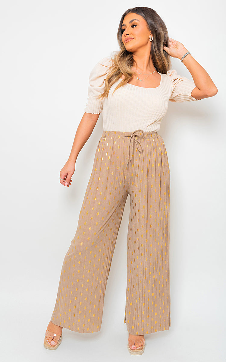 ELLA Gold Spot Pleated Trouser with Drawstring