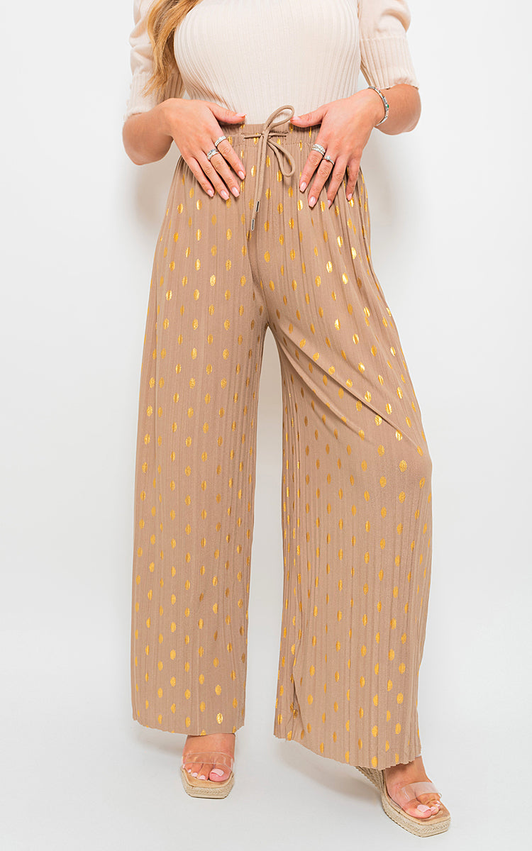 ELLA Gold Spot Pleated Trouser with Drawstring