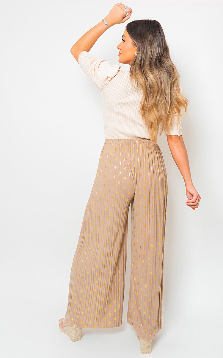 ELLA Gold Spot Pleated Trouser with Drawstring