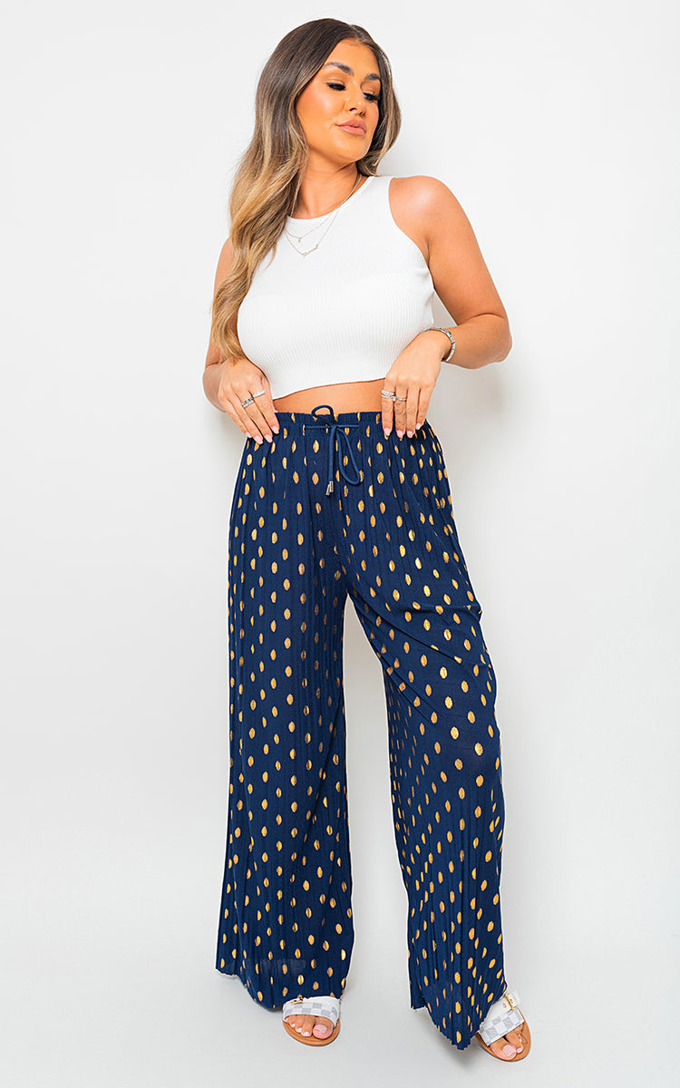 ELLA Gold Spot Pleated Trouser with Drawstring