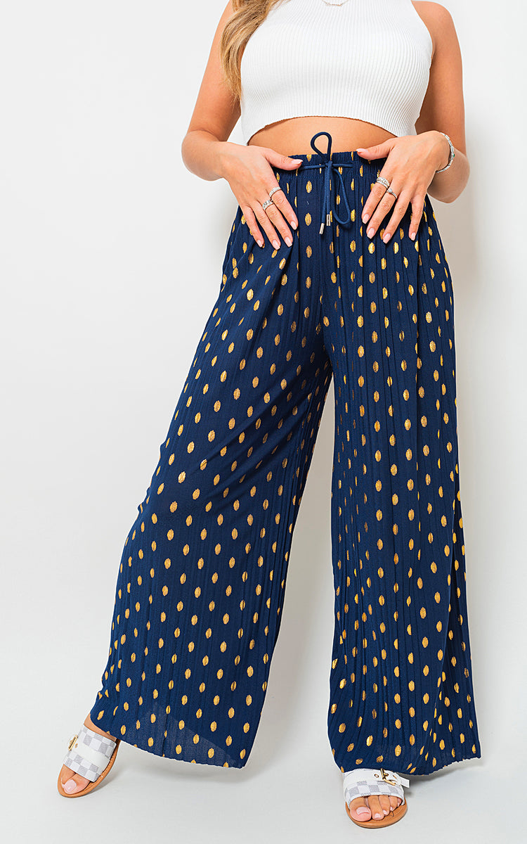 ELLA Gold Spot Pleated Trouser with Drawstring