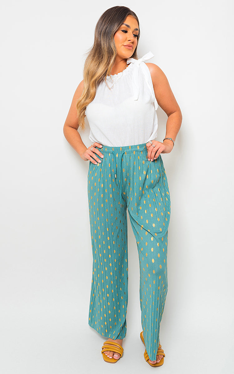 ELLA Gold Spot Pleated Trouser with Drawstring