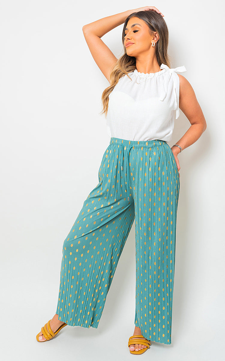 ELLA Gold Spot Pleated Trouser with Drawstring