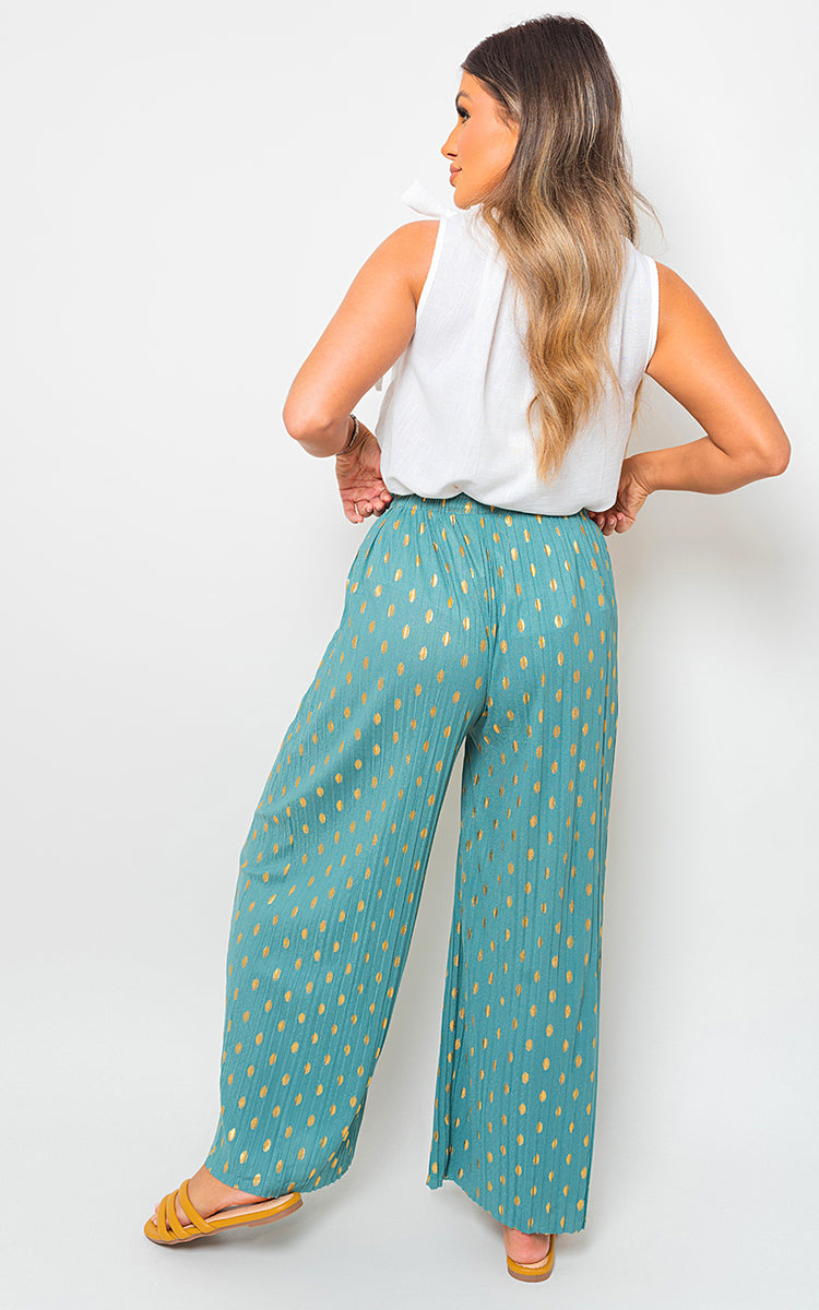 ELLA Gold Spot Pleated Trouser with Drawstring