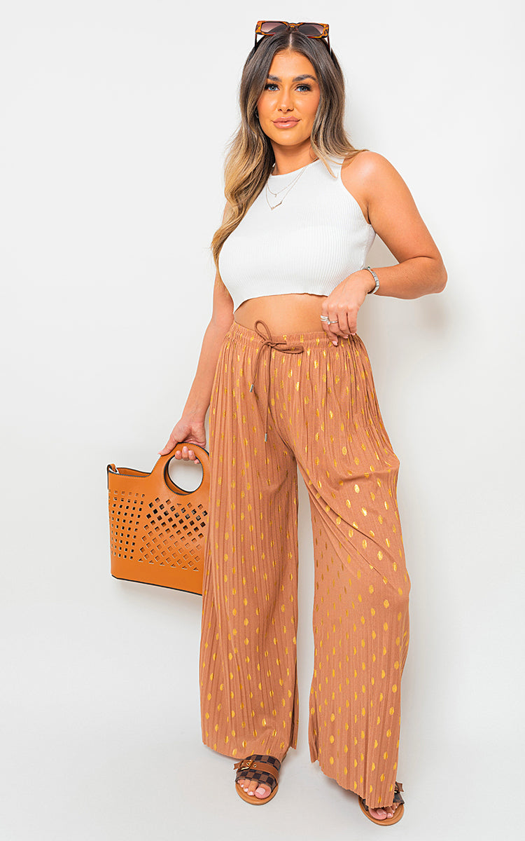 ELLA Gold Spot Pleated Trouser with Drawstring