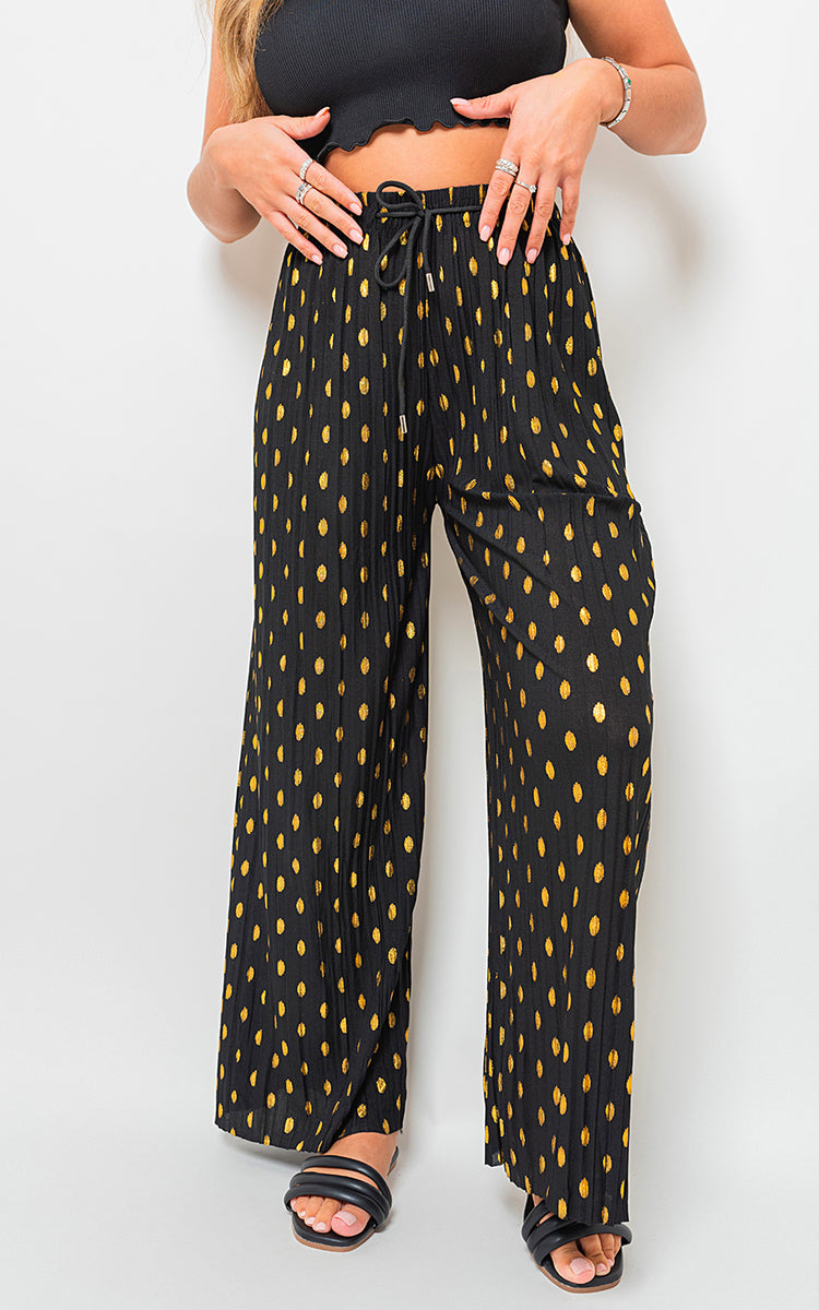 ELLA Gold Spot Pleated Trouser with Drawstring